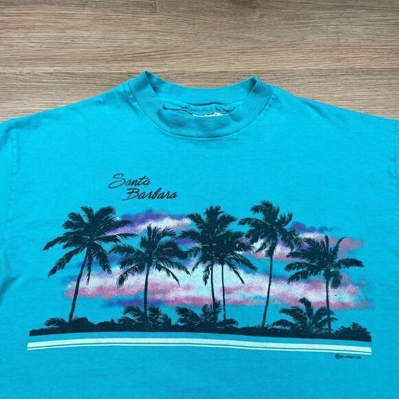 Vintage Shirt Mens Large Blue Santa Barbara California 90s Single Stitch - Picture 2 of 13